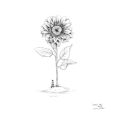 Overgrown black and white digital drawing illustration illustration art inktober inktober2019 ipadpro island lighthouse overgrown painting plant sketch sunflower
