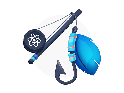 Custom React Hooks badge code coding course developers feather fishing fishing pole hook hooks javascript programming react reel