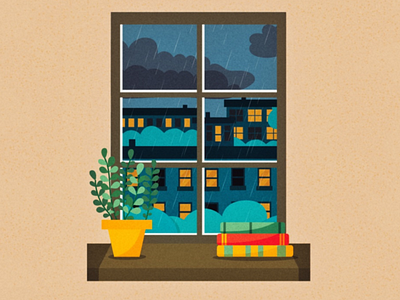 Autumn mood 🍁 adobe illustrator autumn books cozy flowers home illustration rain warm window