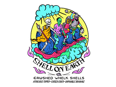 Shell on Earth branding branding design cartoon colorful digital art drawing hand lettering illustration packaging packaging design quirky surreal