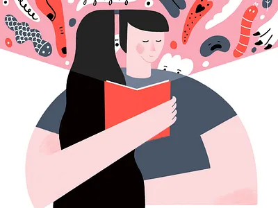 Open a book and anything is possible book character design characters creatures digital illustration editorial illustration fantasy girl illustration inspiration procreate reading woman