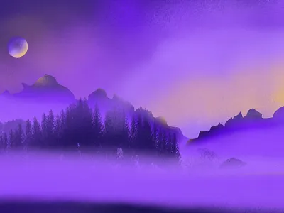 Purple Landscape by Night fog illustration landscape moon nature night outdoor purple