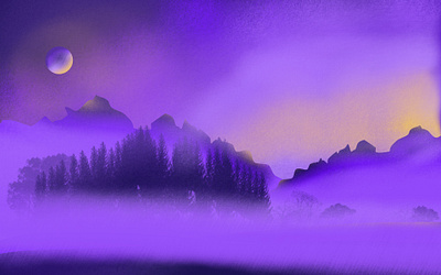 Purple Landscape by Night fog illustration landscape moon nature night outdoor purple