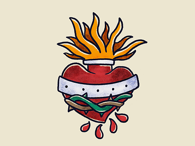 American Traditional Heart american traditional atlanta crown design digitalart drawing flames heart illustration procreate tattoo thorns torch