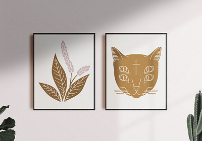 Cat and plants - Posters botanical branding cat cats design icon illustration mystic plant poster prints