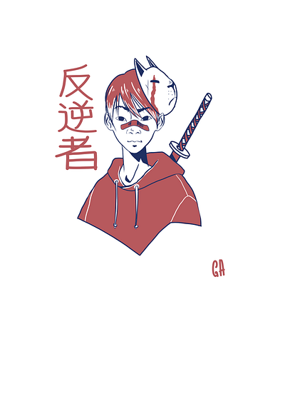 ANBU anbu anime art asian cartoon character china design human illustration japan kanji katana mask ninja red samurai streetwar styled