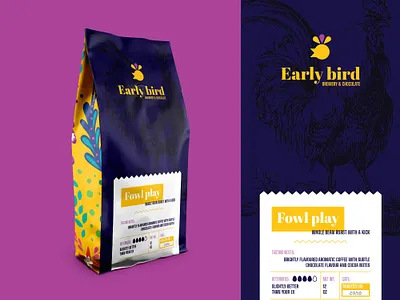Weekly warm-up #8: Early bird Coffee packaging branding coffee coffee packaging colorful concept darkblue design dribbbleweeklywarmup illustration logo mark packaging rooster rooster logo vector weekly warm up weeklywarmup yellow