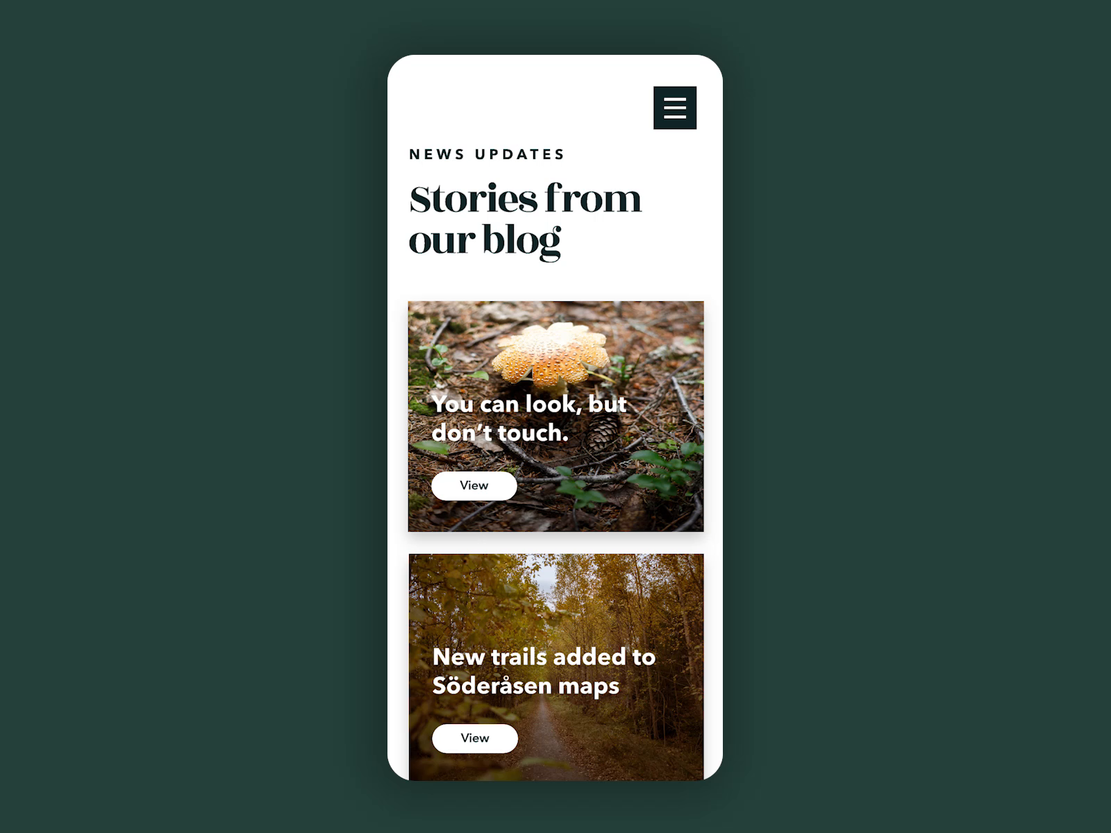 Example of Swedish National Park Mobile Menu