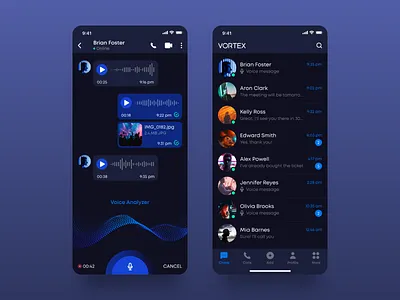 Vortex - a new way of messaging adobe xd app design clean dark dark mode dark ui gradient inspiration interface ios messaging app ui ux