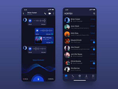 Vortex - a new way of messaging adobe xd app design clean dark dark mode dark ui gradient inspiration interface ios messaging app ui ux