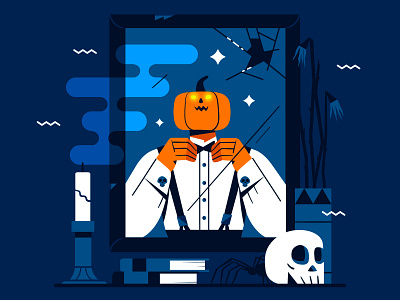 Getting Ready! 🎃🎩💀 character character design dribbbleweeklywarmup elegant flat halloween illustration pumpkin spooky vector