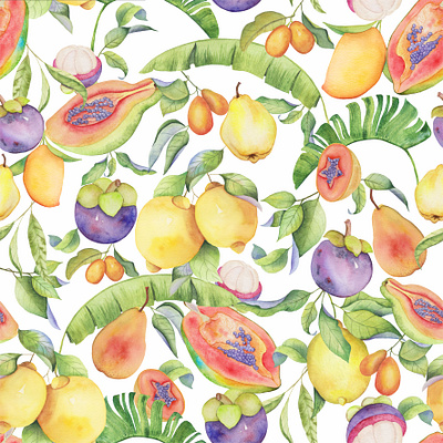 Watercolor pattern with colorfull tropical elements design hand drawn illustration pattern tropical watercolor