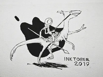 Inktober - Ride cartoon color design dinosaur flat horse illustration inktober inktober2019 ride simple space spear velociraptor