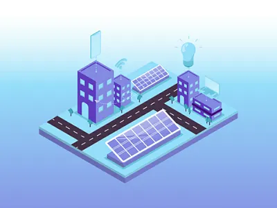 Solar Power 2d 3d building character dribbble energy illustration isometric landing page minimal power shot solar uiux vector