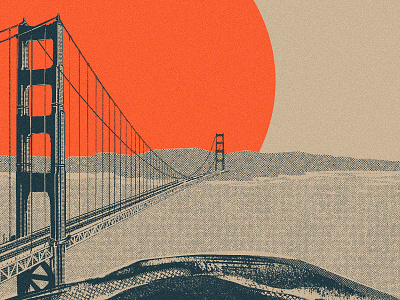 Golden Gate (WIP) 2d architecture bridge california digital painting drawing golden gate halftone ipad pro landscape landscape illustration procreate san francisco water