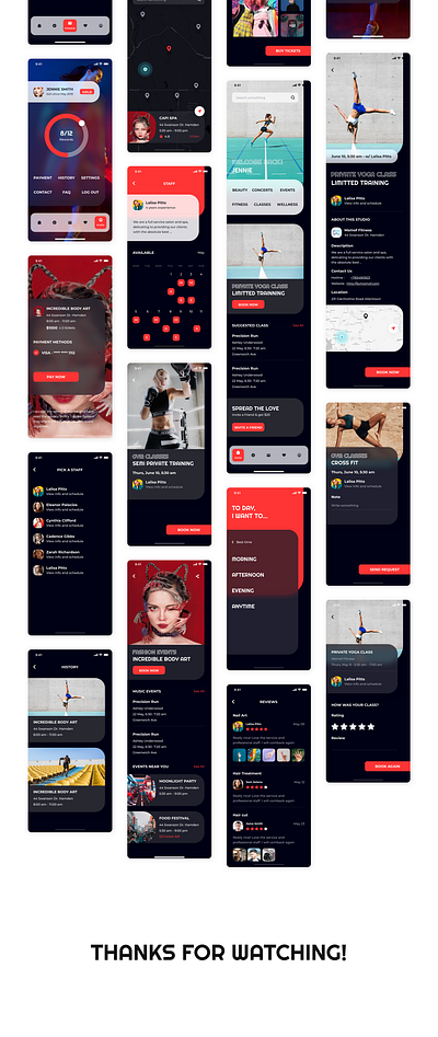Overrun App UI Kit - Fitness, event, class booking bank card booking booking app booking system clean ui darkmode event event app fitness fitness app health healthcare home lightmode mobile app profile ui design ui kit ui ux user interface