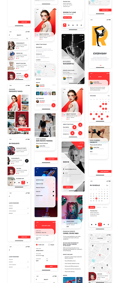 Overrun App UI Kit - Fitness, event, class booking app design booking booking app calendar clean ui event event app finance fitness fitness app health health app home mobile app onboarding profile ui design ui kit ui ux user interface