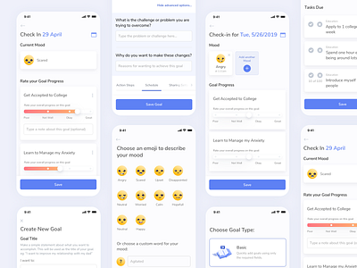 Goal Creation in Treatment App application calendsr check in dashboard goal health tech healthcare ios members mobile mood plan planner product design schedule slider smile survey surveys treatment