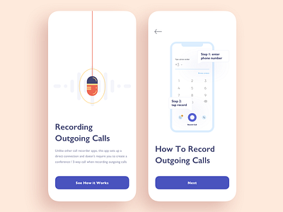 Tutorial Screens / Call Recording App for iOS / Onboarding app home illustration ios mobile mobile designer onboarding tutorial tutorials ui vector walkthrough