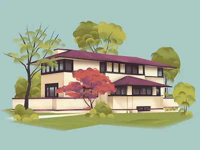 Indiana – K.C. DeRhodes House (1906) architecture art design franklloydwright home illustration