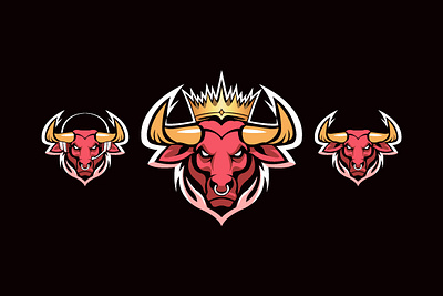 bull e-sport logo animal branding bull crown design esport head headphone illustration logo mascot sport vector