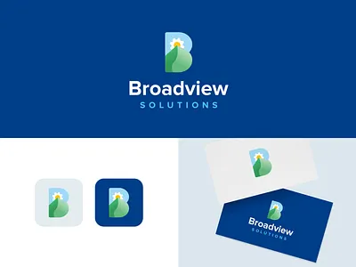 Broadview Solutions logo (v1) blue logo branding business card consultancy logo cool color logo countryside logo creative design engineering logo graphic design icon illustration landscape logo logo monogram mountain logo sky logo sun logo visiting card