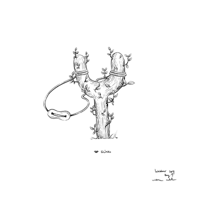 Sling black and white creative digital drawing illustration illustration art inktober inktober2019 ipadpro original painting plant sketch sling slingshot trunk wood