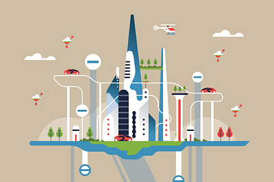 The draft of the future city 2d editorial flat future future city future prospects futureform illustration illustrator magazine modern city tech city vector