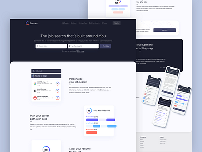 Carmen - AI Career Mentor - Landing Page ai airplane app application aritifical intelligence blue design job search mobile mobile app ui ui design ui ux ux ux design visual web web app