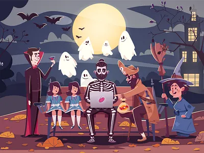 Spooky Night | IVN art bat blood cartoon character design funny ghost halloween illustration pirate spooky transylvania twins vampire vector witch