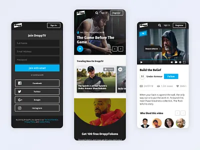 DroppTV Mobile Interface app design form interface mobile mobile app product ui ux video video player