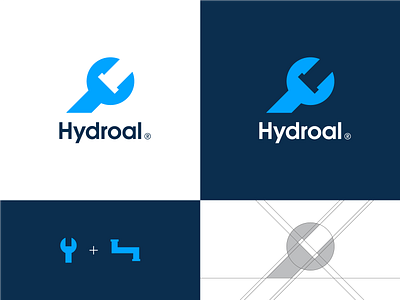 Hydroal plumbing logo brand identity branding clever creative design grid identity logo logo design mark minimal negative space pipe plumber plumbing smart symbol vector water wrench