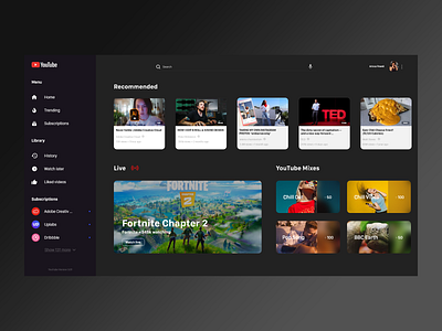 Youtube Redesign dark mode dark theme design redesign uiux web design youtube