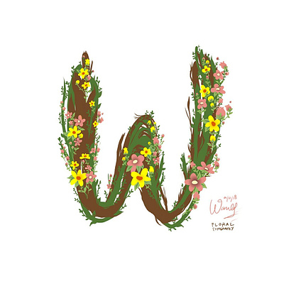 FLORAL TYPOGRAPHY 🌸 "W" 🌸 branding design flat illustration illustrator lettering logo type typography ui