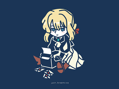 Violet Evergarden anime character cute digital drawing flat girl illustration japan japanese manga minimal violet