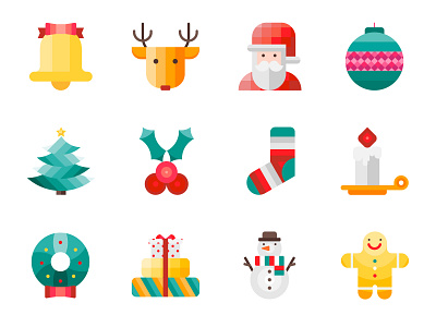 Christmas icon bell candle christmas christmas ball cookie design flat design gifts icon set illustration santa claus snowman sock vector vector art xmas xmas tree