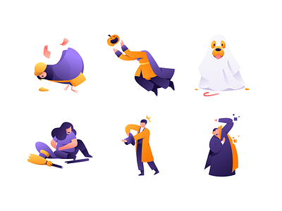 Funny halloween illustration broom character design dog funny character funny illustration ghost halloween hat illustration magic magician people pigeon pixel pumpkin rabbit vampire vector witch