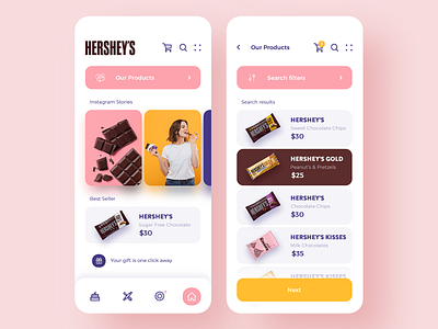 HERSHEY'S Chocolate Mobile App android app app chocolate cuberto design download free graphic design inspiration ios minimal minimalist mobile psd sketch trends tubik ui ui design ux