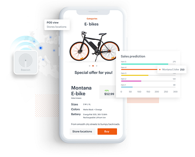 Sales prediction app application beacon charts clay company design e bike eshop illustration kosma lenar mobile mockup poland polska prediction sale