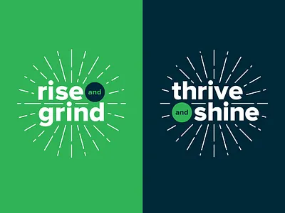 Rise & Grind + Thrive & Shine branding branding and identity branding concept branding design event event branding graphic grind mark partner logos rise shine sunburst texture thrive type typography wordmark workshop