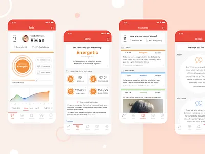 Betr - Mood Tracking Journal App app assistant data visualization interaction design journal mental health mobile mood personal tracker ui ux wellbeing wellness