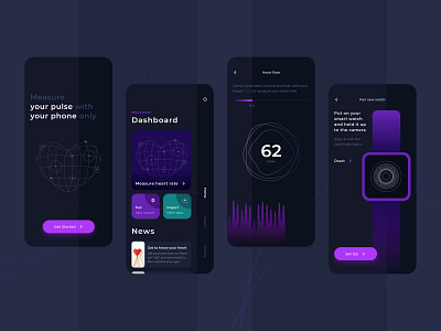 Heart Rate Dark Mode Mobile UI app clean dark mode get started health heart rate home kit measurement mobile modern pair watch sketch ui ux