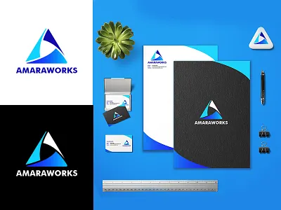 Amaraworks black blue brand branding cloud management customlogo design icon identity logo logo design logodesign modernlogo monogram solution tech triangle vector