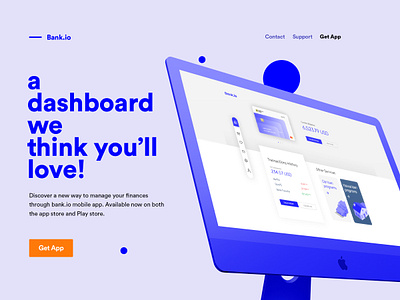 Bank.io Dashboard landing Page app bank banking banking app brand clean concept dashboad dashboard app dashboard ui design imac landing landing page minimal typography ui ux web website