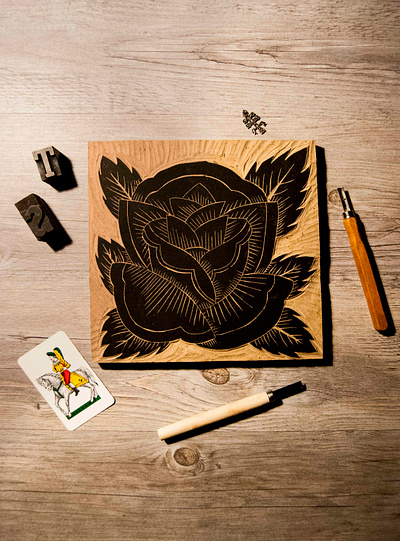 La rosa art carving drawing flower illustration ink linoleum makers print printmaking woodcut