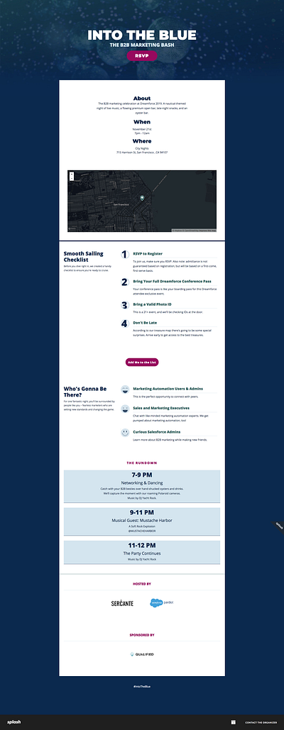 Into the Blue - Landing Page Redesign events landing page registration page