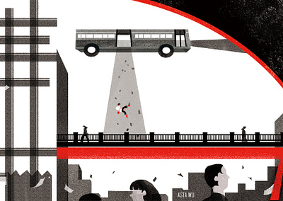 Recall art artwork buildings character city design illustration people transportation