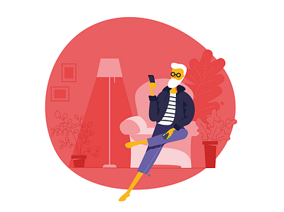 Red sofa alexandre lartique app armchair bank color design digital economy home illustration illustrator man mobile old red vector