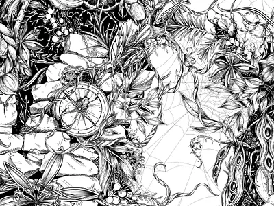 Broken Compass black and white botanical botanical illustration branding illustration packaging pattern surface design