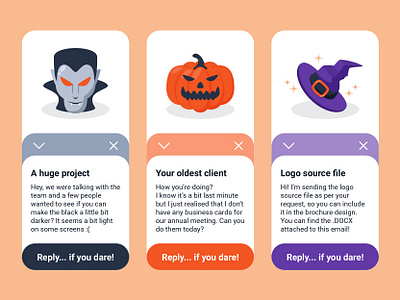 Weekly warm-up #9: Spooky clients Design edition adobe illustrator cc app client design design challenge designchallenge email flat halloween icon illustration minimal scary spooky ui ui design ux ui uxui vector web